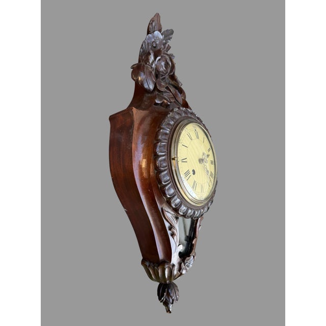 Vintage Floral Carved Wall Hanging Clock Sweden Westerstrand In good condition showing some typical age-appropriate wear...