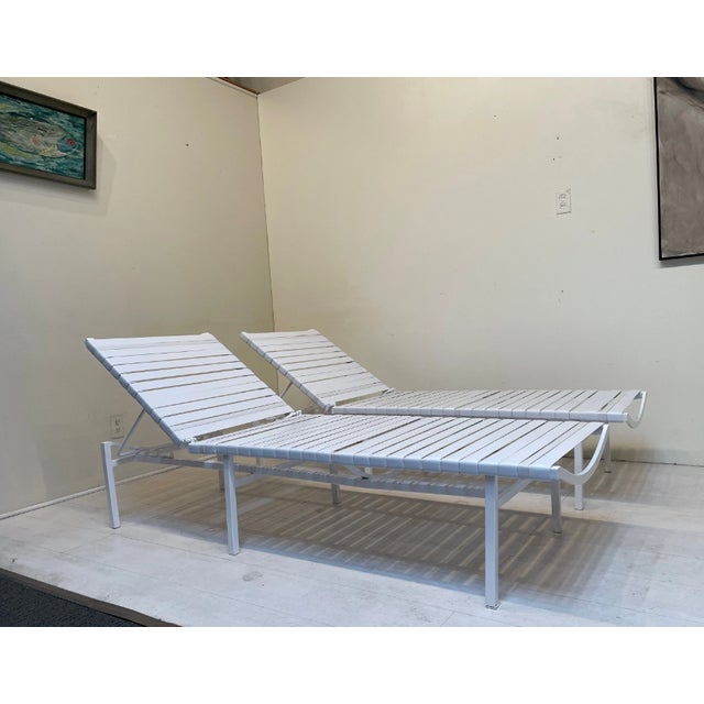 Pair of Mid Century Outdoor Patio Chaise Lounge Chairs Attributed to Brown Jordan's Regent Series. These recline to 4...