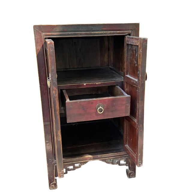 Late 19th Century Chinese Antique Pair of Mahogany Lacquer Cabinets For Sale - Image 5 of 10