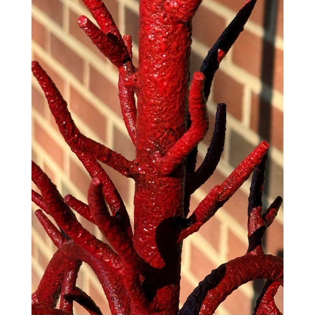 Chic Vintage Late 20th Century Bespoke Turtle and Crane Palm Beach Regency Hand-Glazed Red Faux Coral 5-Light Chandelier - Newly Painted For Sale - Image 10 of 10