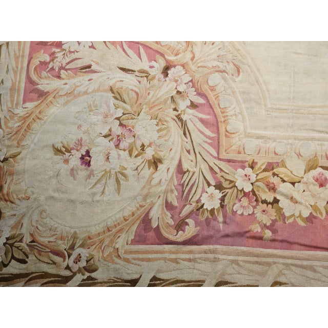 Antique French Aubusson Rug, Handwoven Wool, Floral Pattern, Ivory & Pale Green, 12' X 18' For Sale - Image 16 of 17