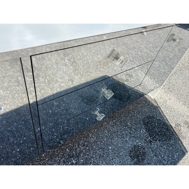 Lucite and Chrome Mirror Credenza, Mid-Century Modern Milo Baughman Style Floating Lucite Sideboard, Lucite Dresser For Sale - Image 11 of 15