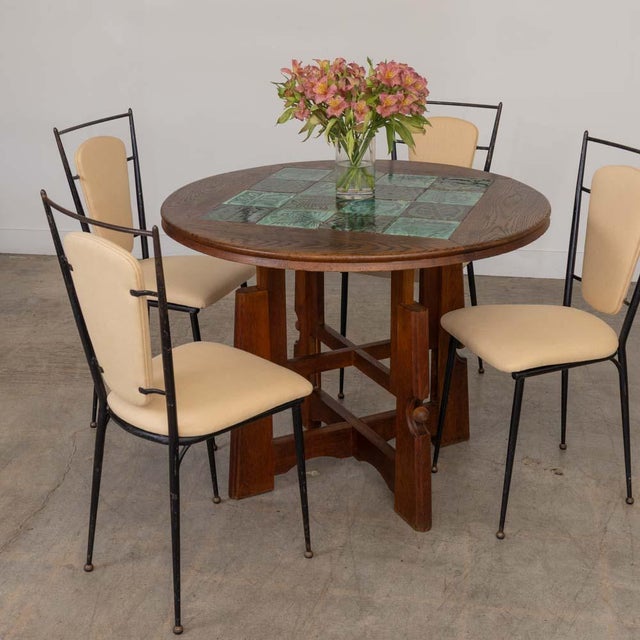 1950s French Adjustable Oak and Tile Table by Guillerme Et Chambron For Sale - Image 13 of 17