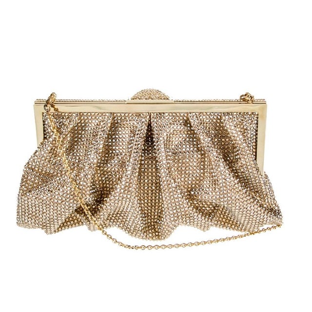 Art Deco Judith Leiber Natalie Crystal Clutch Shoulder Evening Bag Minaudiere Champagne For Sale - Image 3 of 11