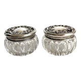 Art Nouveau Dresser Jar Repousse Floral Sterling Silver Lid Cut Crystal Trinket Box a Pair For Sale