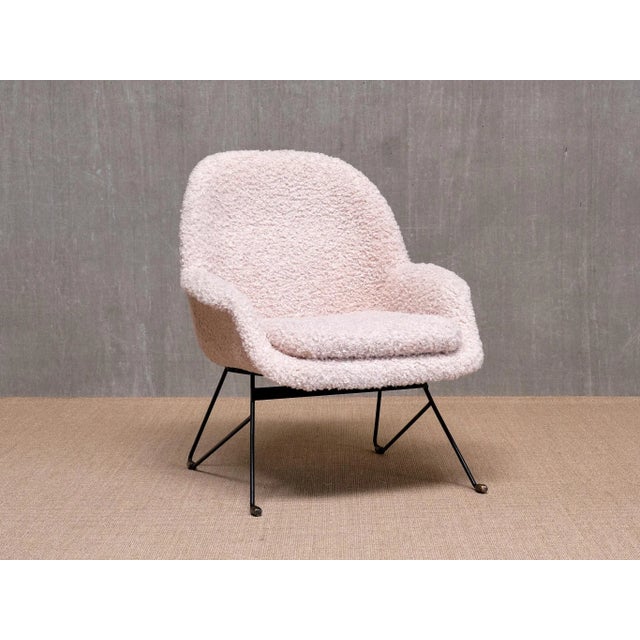 Metal Armchair in Nude White Bouclé by Augusto Bozzi for Saporiti Italia, Italy, 1950s For Sale - Image 7 of 17