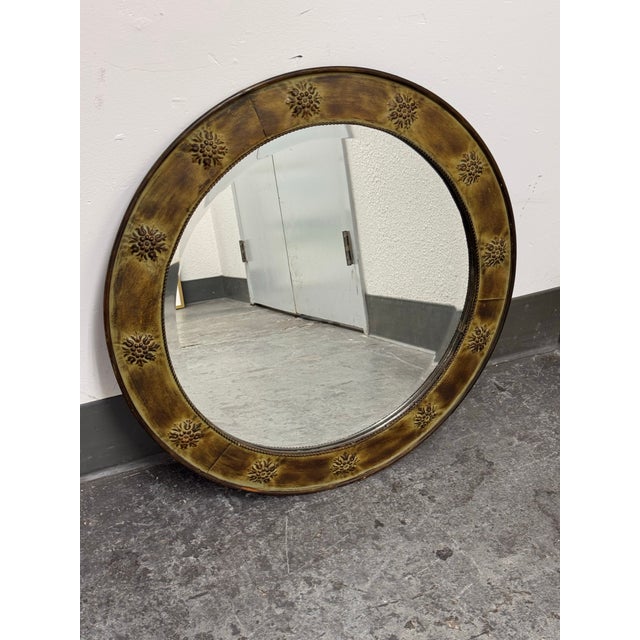 Gilded Metal Floral Medallion Wall Mirror, 26.5 Inches For Sale - Image 9 of 12