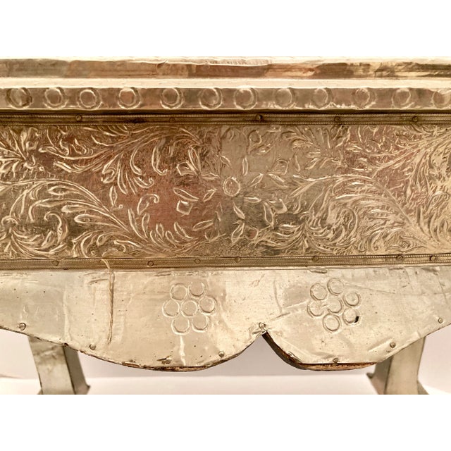 1940s Mid-Century Hand Embossed Brass Clad Low Side Table For Sale - Image 5 of 13