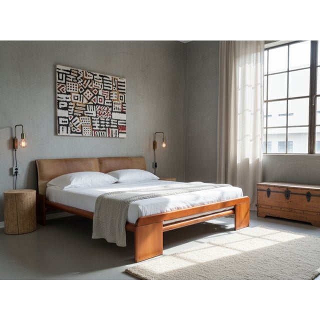 Original 1970s italian walnut bed produced by stildomus, with design attributed to tobia scarpa. The solid walnut frame,...