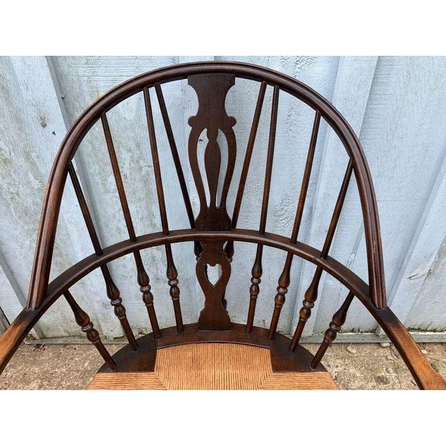 Early 20th Century Early 20th Century Antique Windsor Style Bowl Back Rush Seat Armchair For Sale - Image 5 of 10