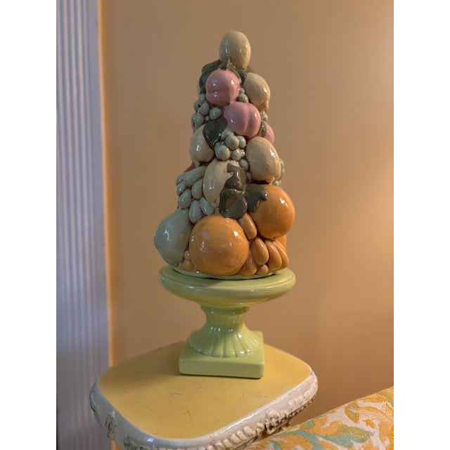 Figurative Vintage 1960s Italian Ceramic Pastel Fruit Topiary Centerpiece For Sale - Image 3 of 11