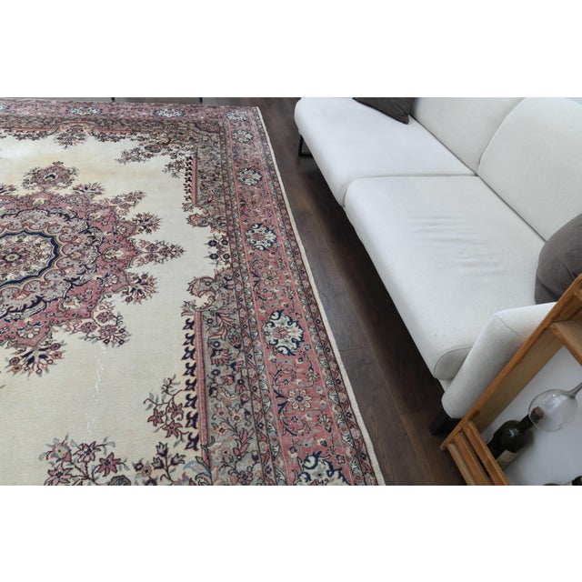 Textile 1970s Vintage Handmade Wool Cotton Pink Area Rug For Sale - Image 7 of 11
