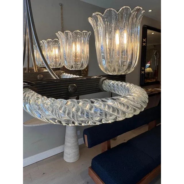 1930s Brass-Mounted Horizontal 8-Arm Chandelier attributed to Ercole Barovier, 1930s For Sale - Image 5 of 11