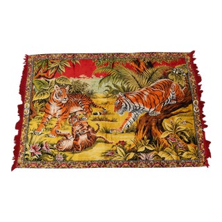 Vintage Hand Knotted Lion Family Rug Wall Hanging Tapestry For Sale