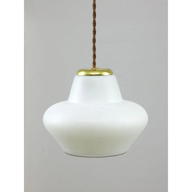 Small Mid-Century Italian Brass and Opaline Pendant Lamp For Sale - Image 12 of 12