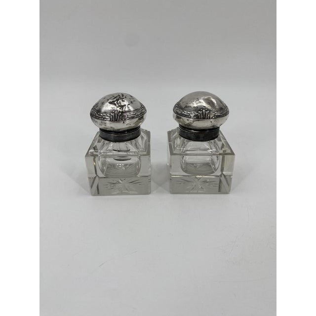 Art Nouveau Ink Barrel in Crystal Glass and 800 Silver by Wilhelm Theodor Binder, 1890s, Set of 2 For Sale - Image 16 of 18