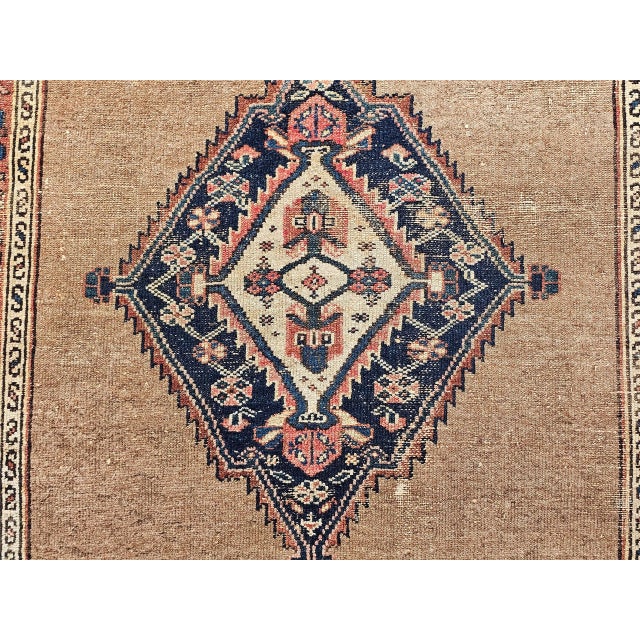 Camel Vintage Persian Malayer Area Rug, Handwoven Geometric Medallion Pattern, Camelhair & Red, 4’ X 7’ For Sale - Image 8 of 18
