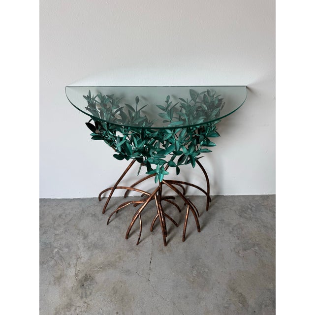 Copper Vintage Lee & Sharon Jones “Mangrove” Sculptural Copper and Glass Console Table/ Sold For Sale - Image 8 of 12