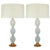 Stacked egg vintage Murano glass table lamps of WHITE OPALINE. Because of the Opaline, they read a very SOFT BLUE, and a...