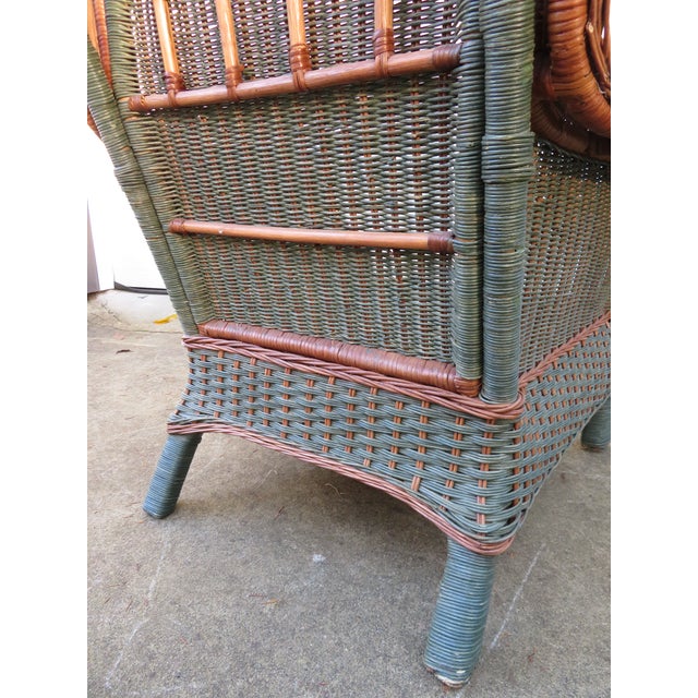 Vintage Palecek Wicker Rattan Wingback Chair ~ Victorian Style ~ Throne Armchair For Sale - Image 14 of 17
