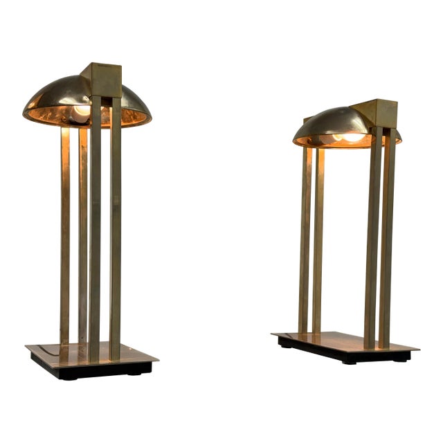 Relux Milano Chrome + Brass 1970's Table Lamps, Pair For Sale