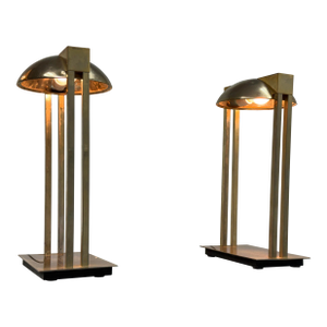 Relux Milano Chrome + Brass 1970's Table Lamps, Pair