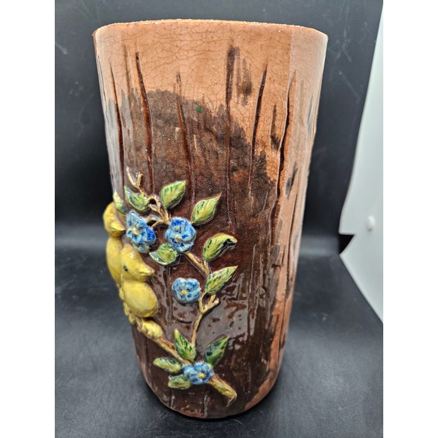 Vintage MCM Majolica Vase Signed I. Luyo, 1970 1, Bird motif