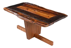 Custom Made Lived Edge Heart of Pine Slab Coffee Table on Modern Wood Base