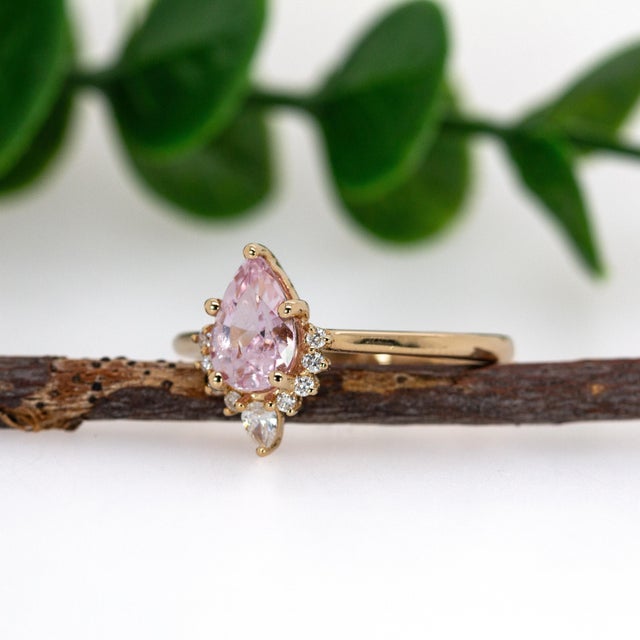 1ct Ceylon Pink Sapphire Ring W Diamond Accents in Solid 14k Gold | Pe 8x5.4mm, Size 6.75 For Sale - Image 4 of 7
