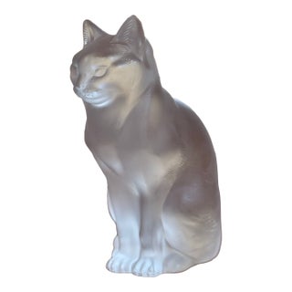 Late 20th Century Lalique Crystal Cat Sitting For Sale
