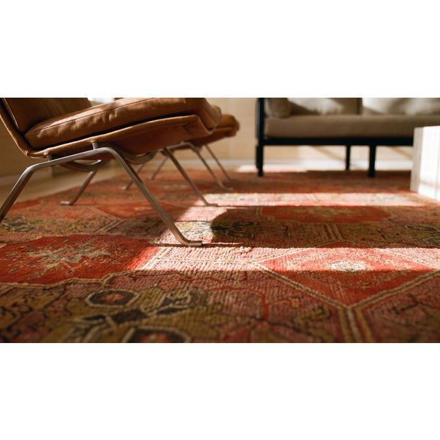 1870s Red Octagonal Geometric Antique American Ingrain Carpet 7'7" X 9'6" Flatweave Wool Rug For Sale - Image 18 of 18