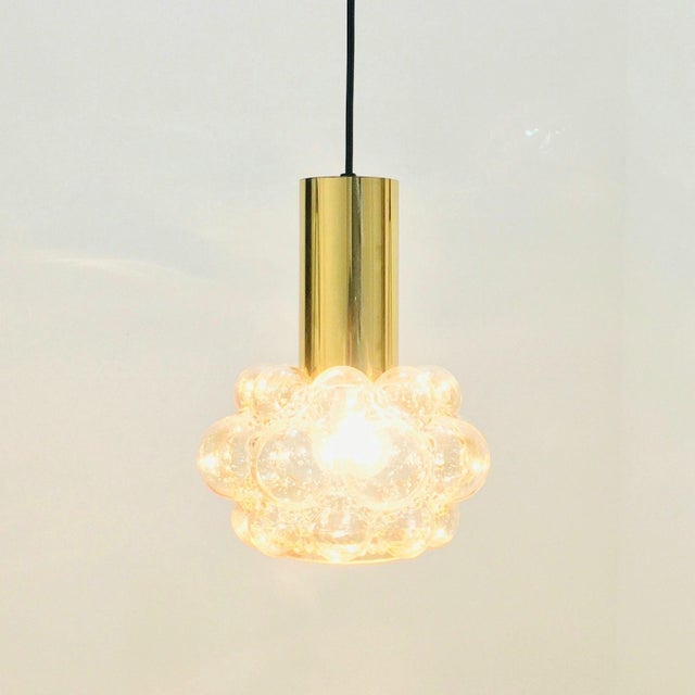 Mid-Century Modern Labelled Mid-Century Modern Amber Bubble Glass Pendant by Helena Tynell for Limburg, Germany, 1960s For Sale - Image 3 of 8