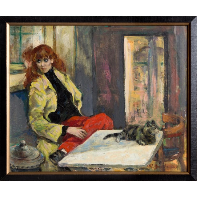 Marshall Goodman Woman in Yellow Jacket, Oil Painting by Marshall Goodman 1960 For Sale