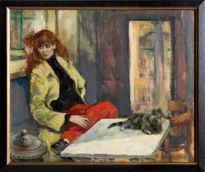Marshall Goodman Woman in Yellow Jacket, Oil Painting by Marshall Goodman 1960