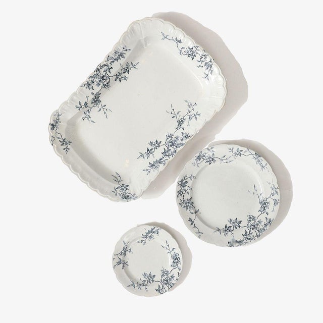 - This beautiful collection of late 19th century ironstone consists of 6 dinner plates, 6 side plates, and 1 platter. Each...