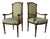 Vintage French Louis XVI Style Carved Walnut Armchairs With Green Upholstery – A Pair For Sale