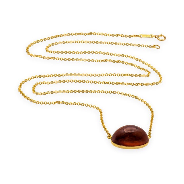 Metal Tiffany & Co Elsa Peretti Rare Vintage Amber Pendant Necklace 18k Ylw Gold 24" For Sale - Image 7 of 8