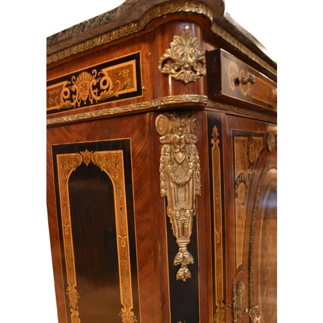 Brown Napoleon III Style Boulle Marquetry Cabinet With Marble Top For Sale - Image 8 of 11
