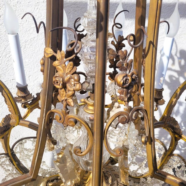 Metal Large 20th Century Chandelier in Bronze and Crystal For Sale - Image 7 of 17