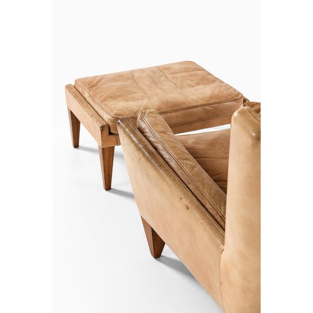 Set of Easy Chair and Ottoman in Leather and Rosewood attributed to Illum Wikkelsø, 1960s For Sale - Image 9 of 12