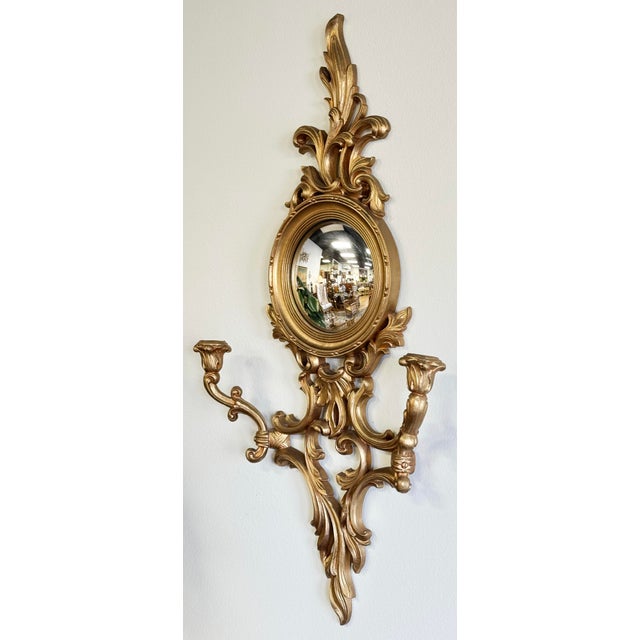Hollywood Regency Vintage Ornate Syroco Sconce W/Concave Mirror For Sale - Image 3 of 6