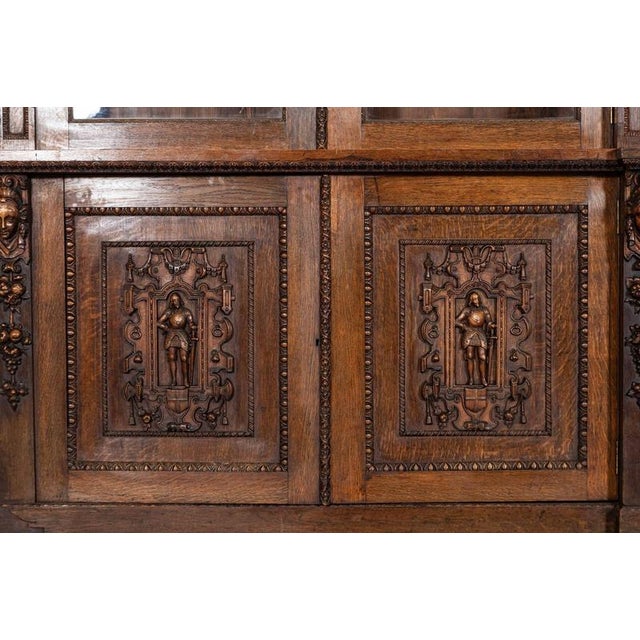 English Carved Oak Breakfront Glazed Bookcase, 1870s For Sale - Image 16 of 18