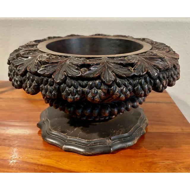 Wood Ornate Hand Carved Wood Indoor Planter, Circa 1970, Swiss Black Forest Wood, 7” H X 13.5” D For Sale - Image 7 of 7