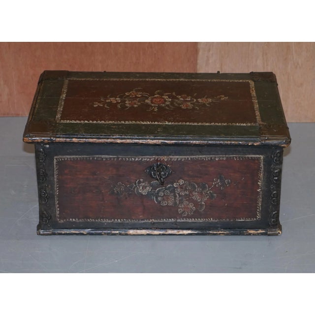 We are delighted to offer for sale this lovely original 1797 dated hand painted Portuguese trunk or chest A very good...