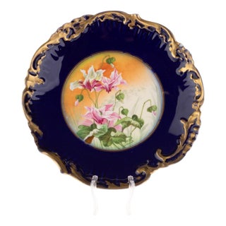 Antique French Art Nouveau Cobalt Porcelain and Ceramic Plate from Limoges For Sale