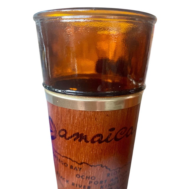 Vintage Jamaica Amber Glass Tumblers, Mahogany Sleeves – Mid-Century Tiki Barware, Set of 4 For Sale In Austin - Image 6 of 8