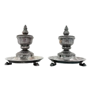 Pair of Italian Laudarte Silver Plate Incense Burner Trays Designed by Giovanni Malerba