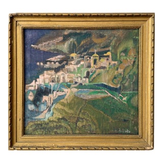 Mid-Century Dreamlike Amalfi Coast Townscape by Italian Modernist Giuseppe Di Lieto For Sale