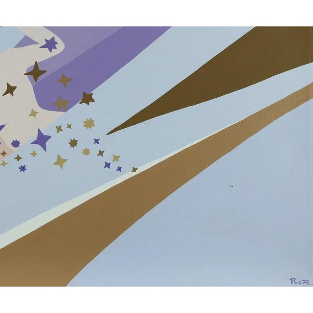 Gemini is a contemporary artwork realized in 1973 by Genny Puccini. Mixed colored acrylic on canvas. Hand signed and dated...