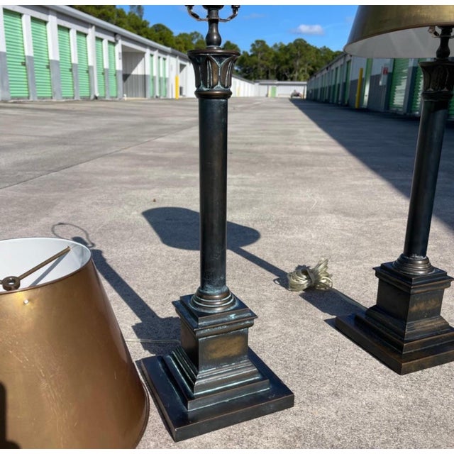 Visual Comforts Patinated Bronze Neo Classical Empire Brass Shade Table Lamps